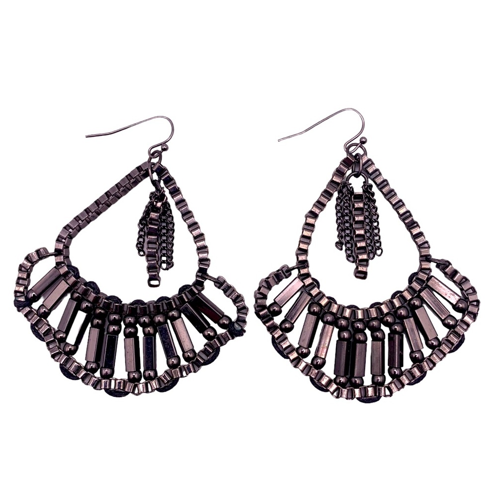 Hematite Bead and Chain Chandelier Earrings